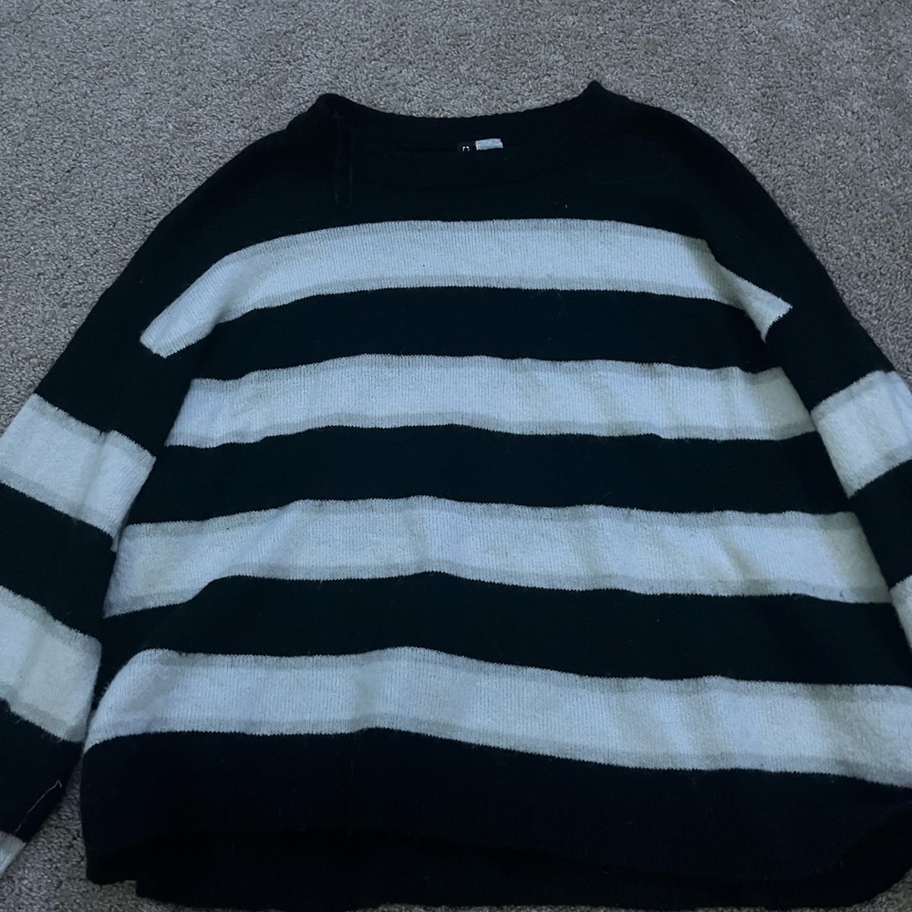 Divided Black and White Striped Sweater